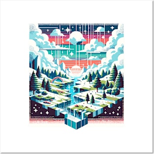 Digital Wonderland: Enhanced Pixel Landscape Posters and Art